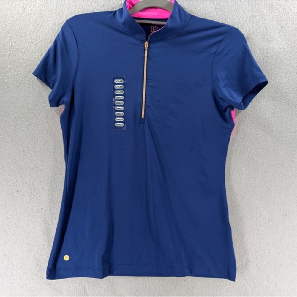 EP Polo‎ Twist Golf Shirt Womens Size S Inky Blue Pink 1/4 Zip Mandarin UPF 50
